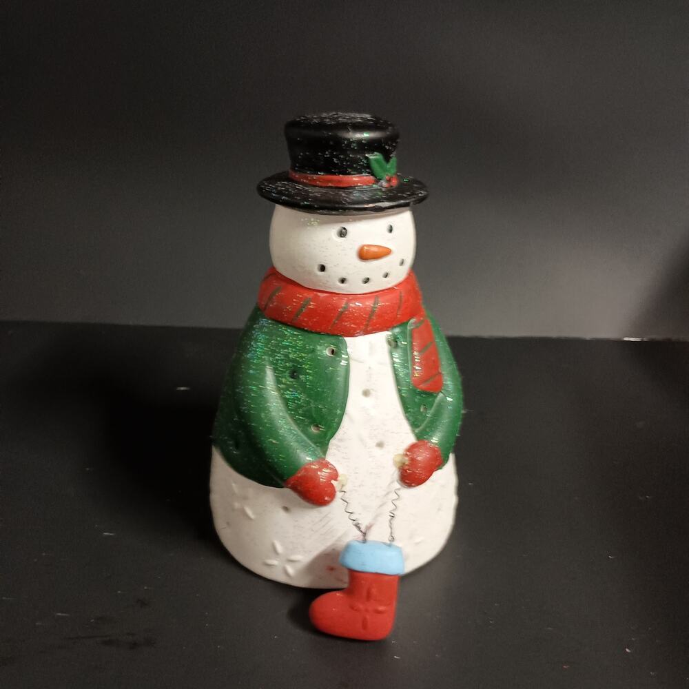 VTG Christmas Snowman Tealight Candle Holder 8"